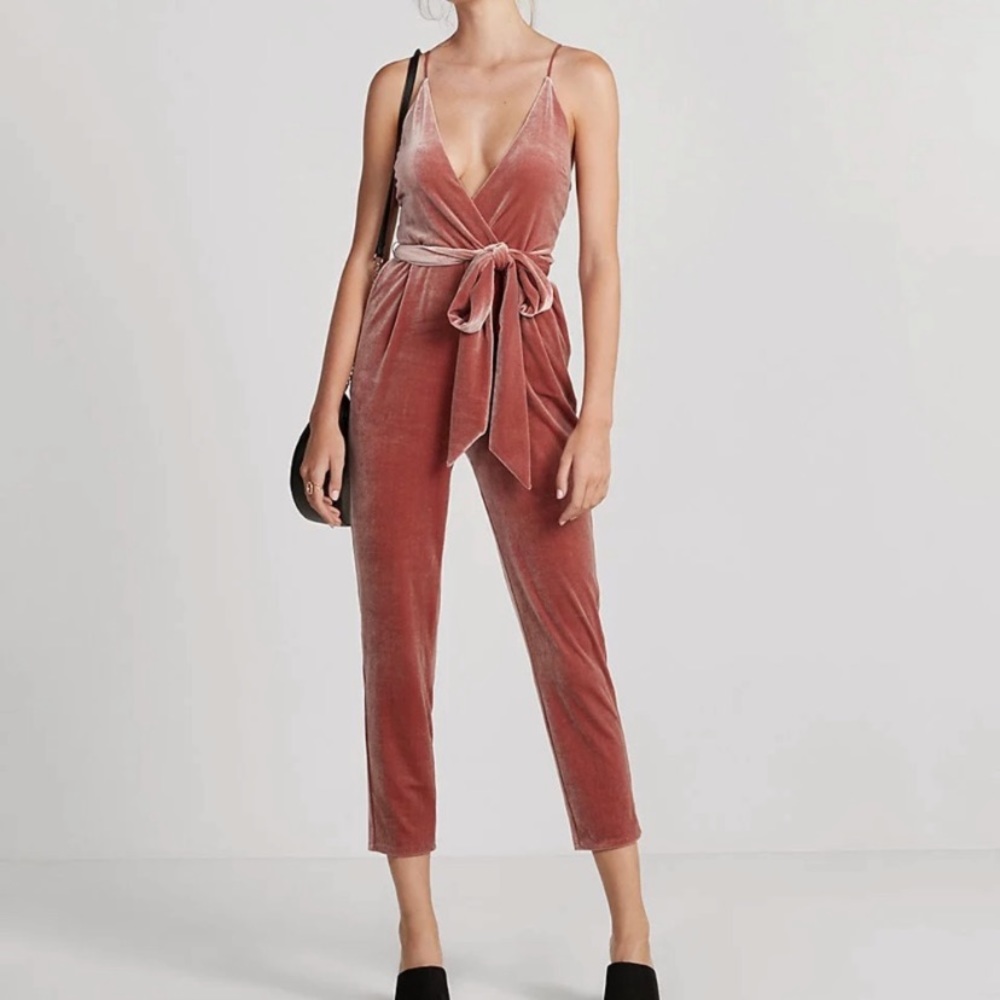 Express Pink Velvet Jumpsuit